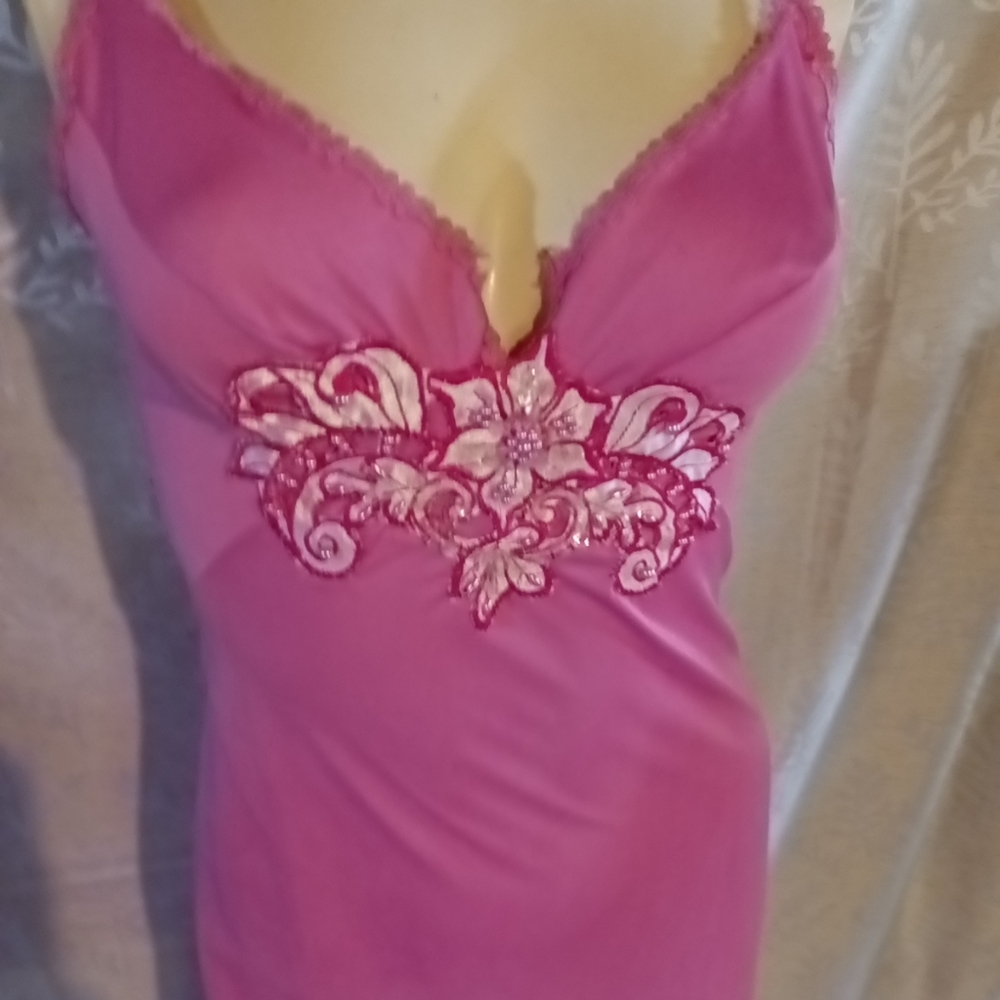 Vintage inspired hand beaded embellished bodice 32-34 bust medium pink slip dres